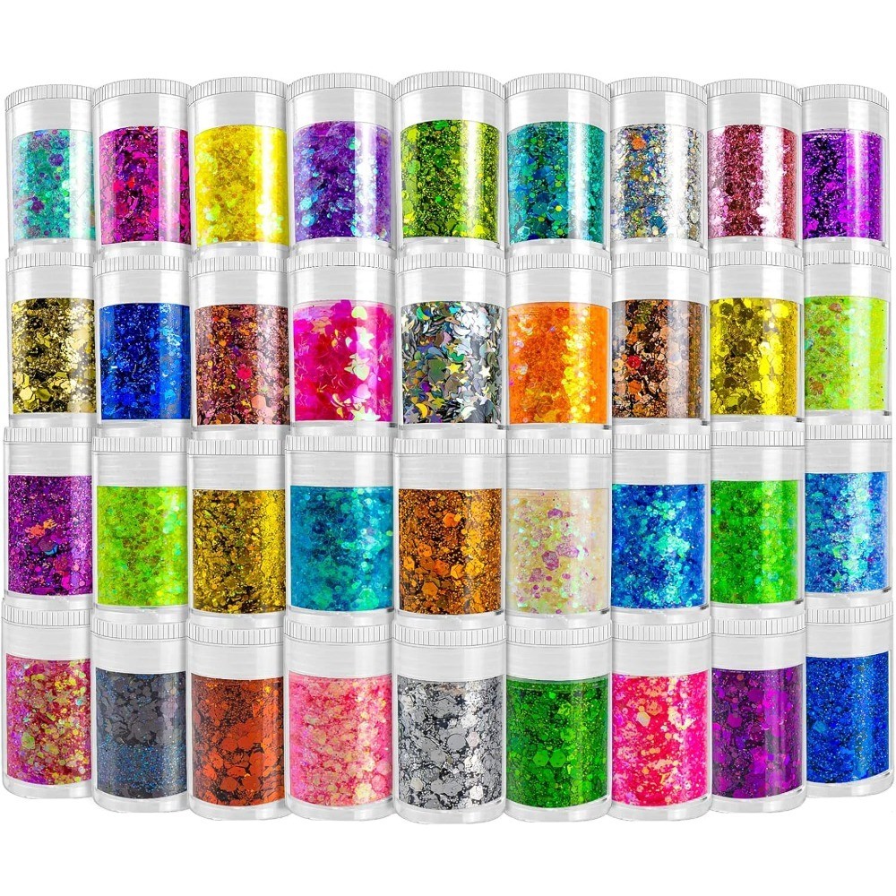 Multicolored Chunky and Fine Glitter Mix with Sequins Cosmetic Glitter for Nails