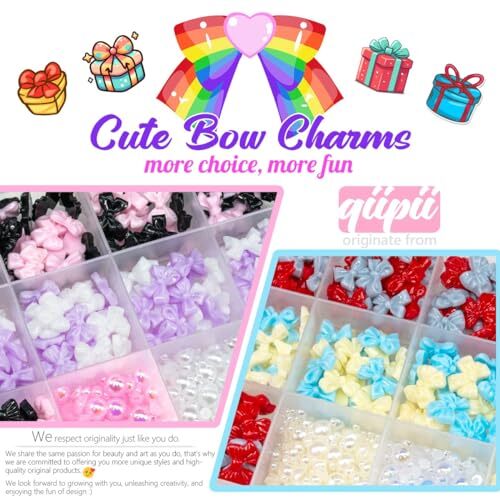 5 Styles Bow Nail Charms 3D Sky Blue Creamy White Red Grey Mix Bows-Color(B)