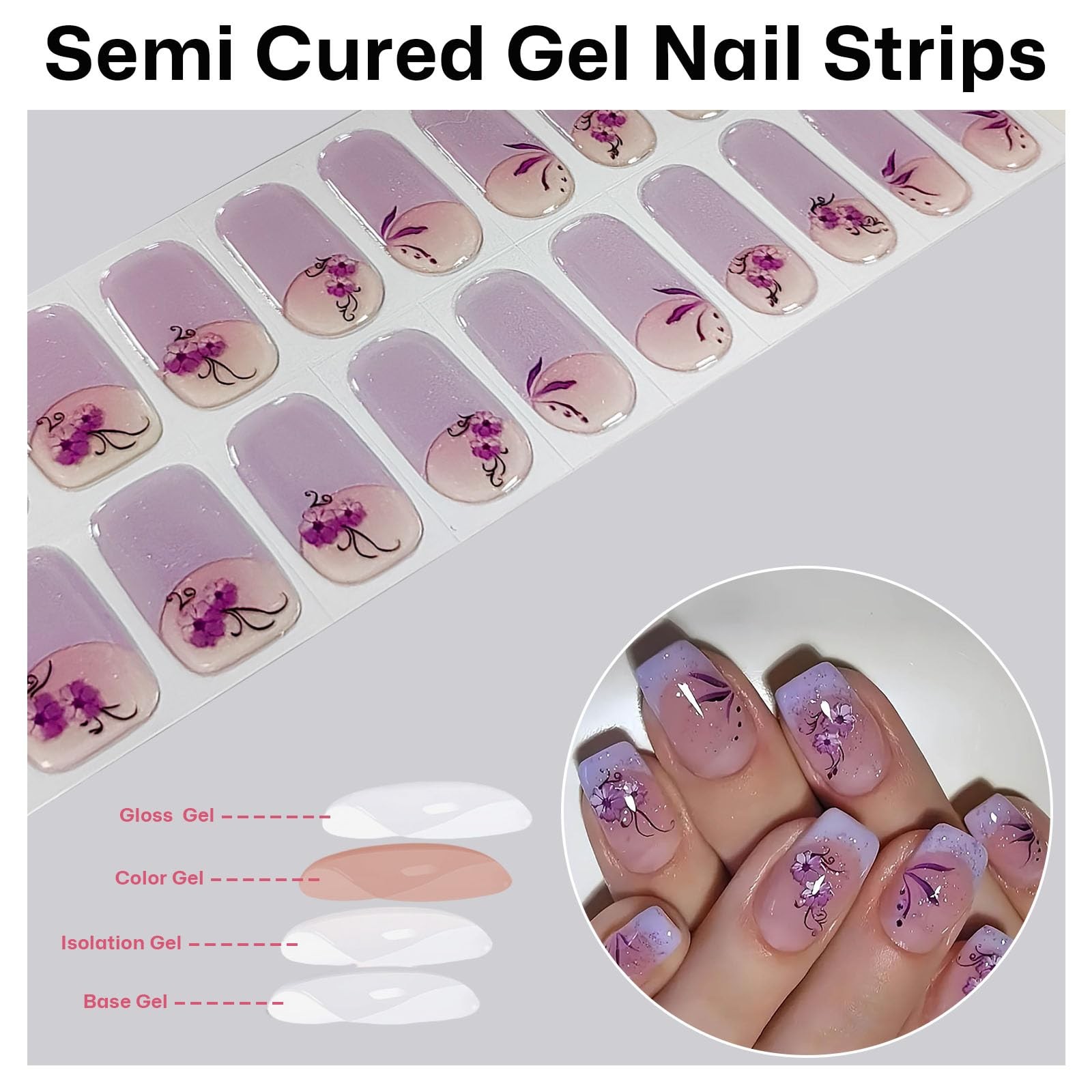 Semi Cured Nail Strips 20Pcs Nails for Use with Any UV/Nail Lamp Easy to Appl…