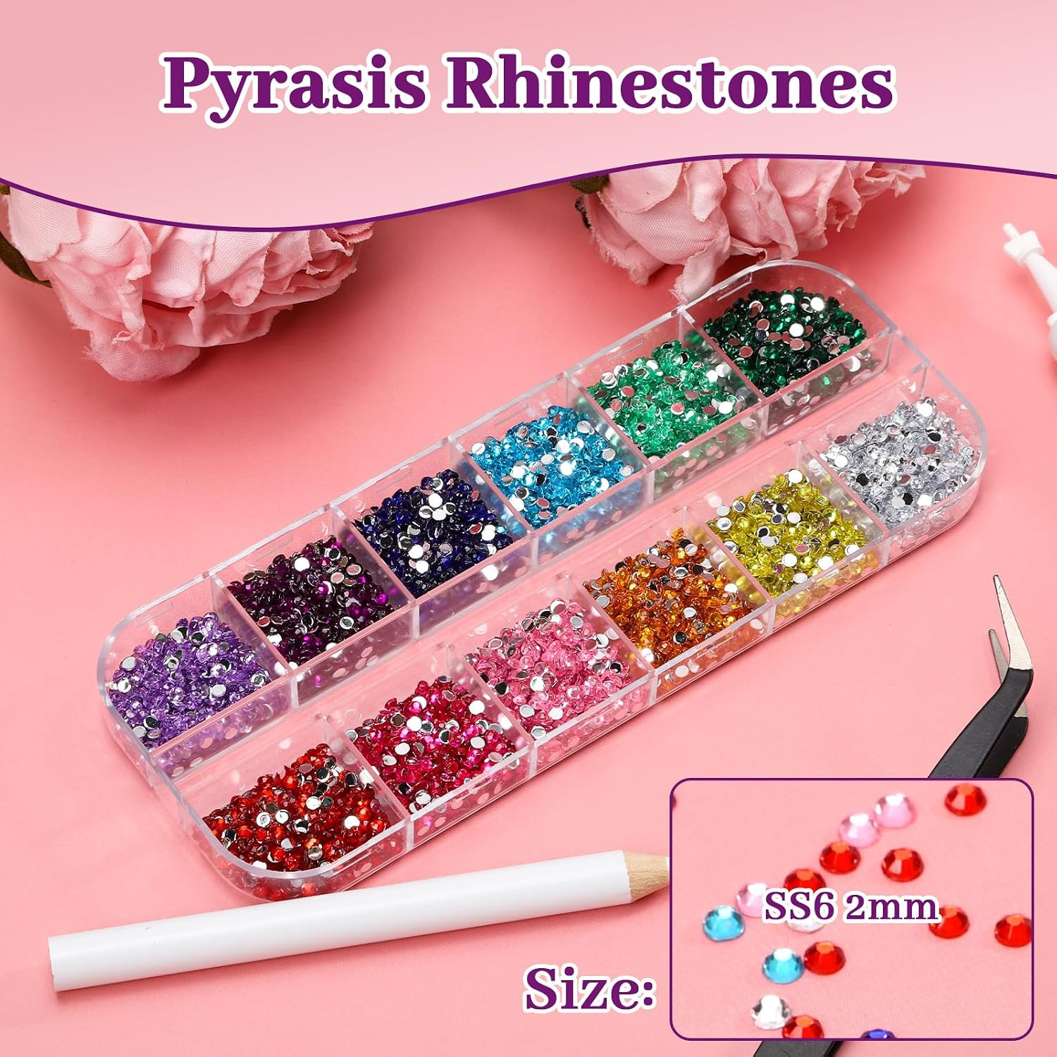 5500Pcs 2Mm 12 Versatile Colors Rhinestone Set for Nail Art | Colorful Flat Back