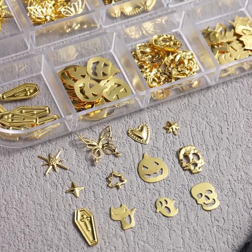 Metal Halloween Nail Charms for Nails Art 3D Gold Silver Skull Ghost Nail