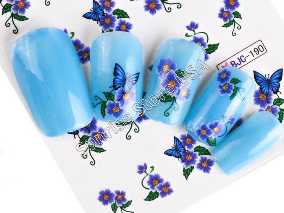 Nail Art Water Transfer Sticker Glitter Flower Floral Decals Manicure