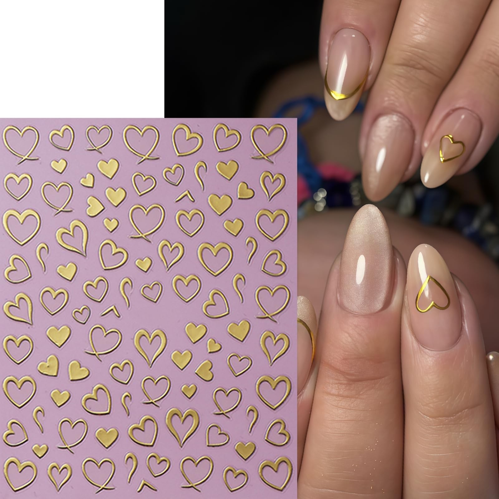 8Sheets Valentines Day Heart Nail Art Stickers Metallic Heart Nail Decals Min…