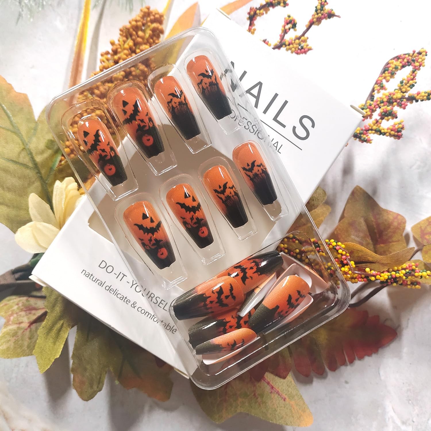 LOPMNGHT Halloween Press on Nails Medium Ballet Shaped Artificial Multi
