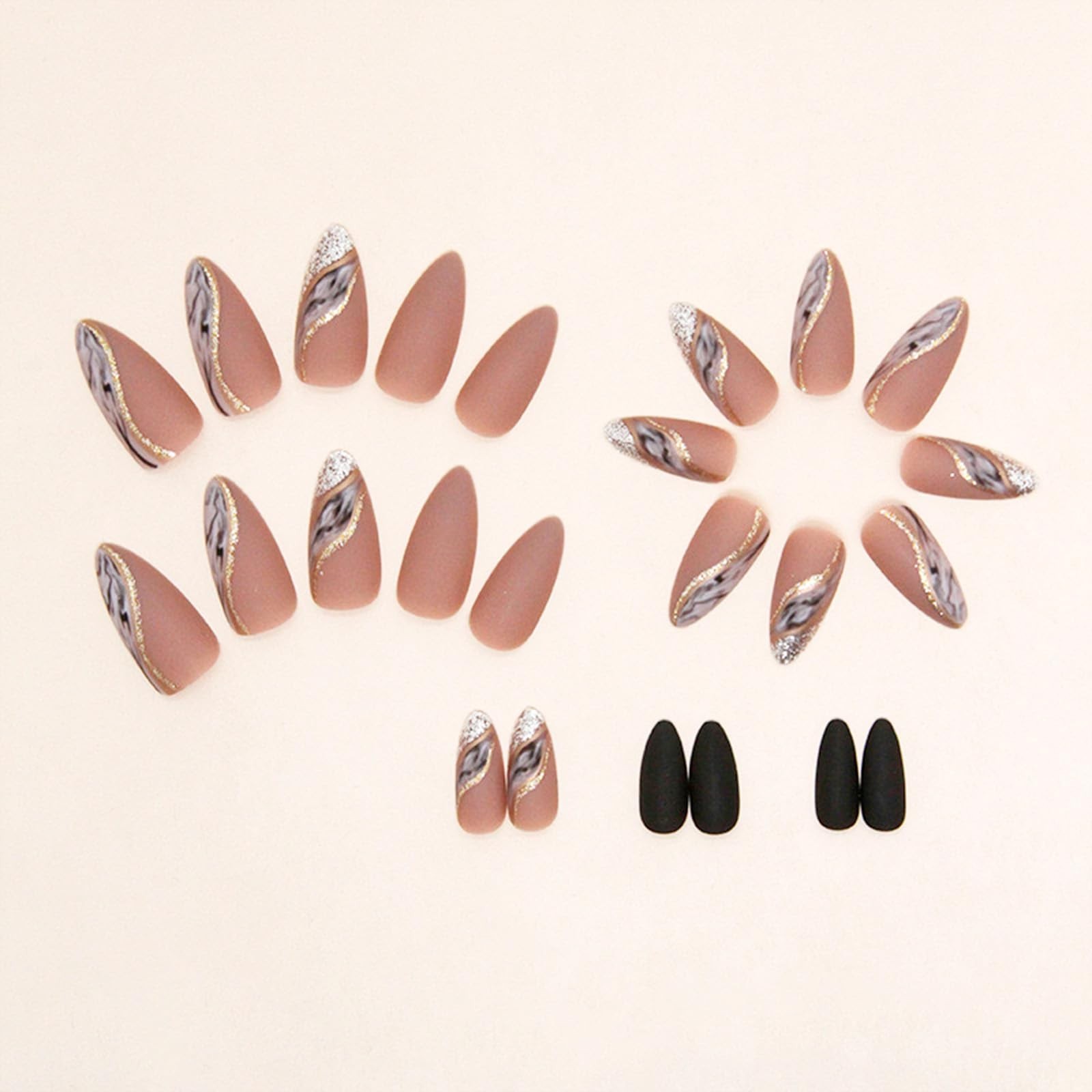 Almond Press on Nails Medium Fake Nude False with Medium, Style23
