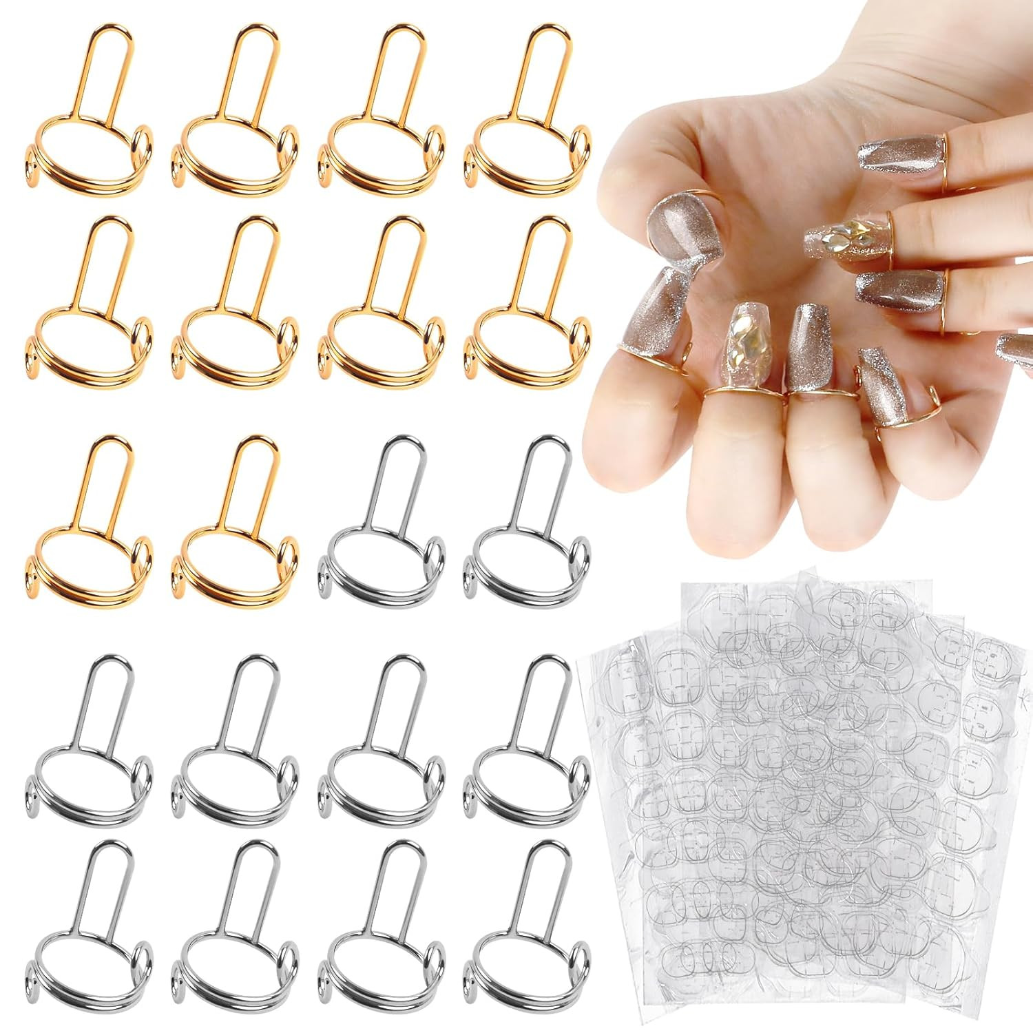 20Pcs Wudu Nail Rings with 120PCS Adhesive Nail Tabs No Glue Adjustable Wudu