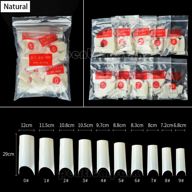 500Pcs Well Less Nail Tips C Curve Shape Acrylic Uv Gel False- Natural/Clear