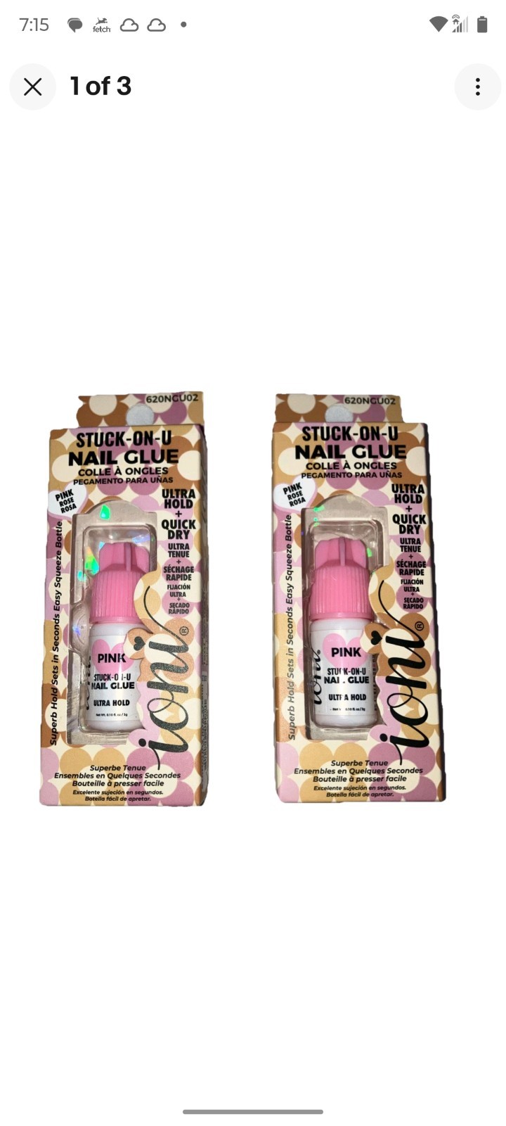 2 x 0.10 oz Ioni Stuck-On-U Nail Glue Pink Rose Ultra Hold Easy Squeeze Bottle