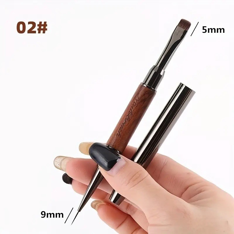 Sandalwood Handle Double-Ended Nail Art Brushes | Gel UV Acrylic Painting & Line