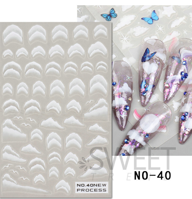 Nail Sticker Thin Waterproof Glitter Cloud Butterfly French Tips Peel Stick NS39