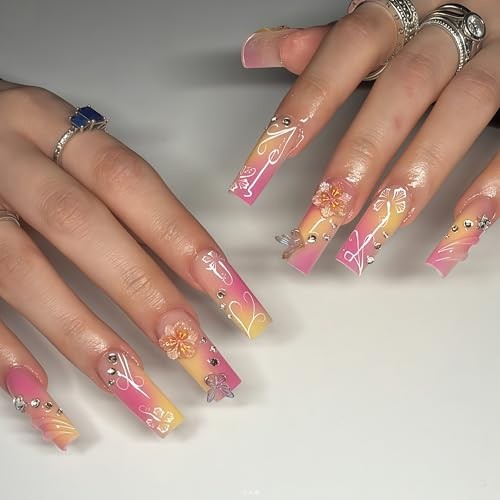 120Pcs Nails Charms 3D Colorful Flowers Nail Rhinestones Hibiscus Summer Flower