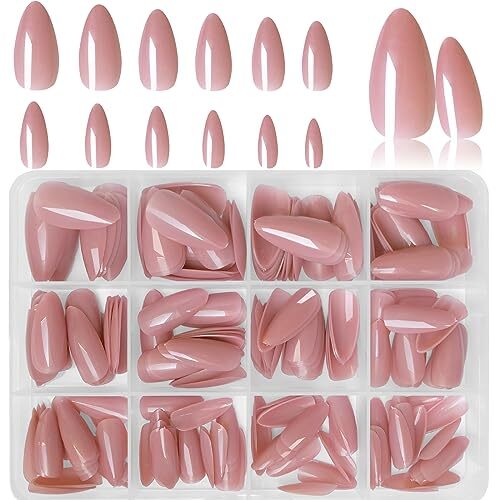 240pc Nude Almond Press on Nails Medium Fake Nails Nude Glue on Jelly Nude