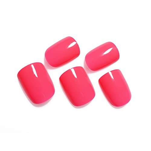 Neon Pink Press On Nails – Short Round – Bright & Deep – Women’s