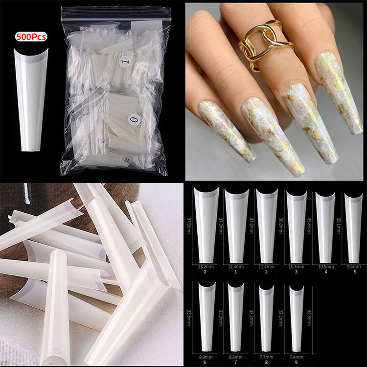 500pcs False Nail Tips XXL C Curve Coffin Half Cover Extra Long Fake Nails Finge