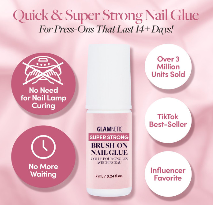 Glamnetic BrushOn Nail Glue – Strong, MessFree, Vegan, LongLasting 0.24 fl oz
