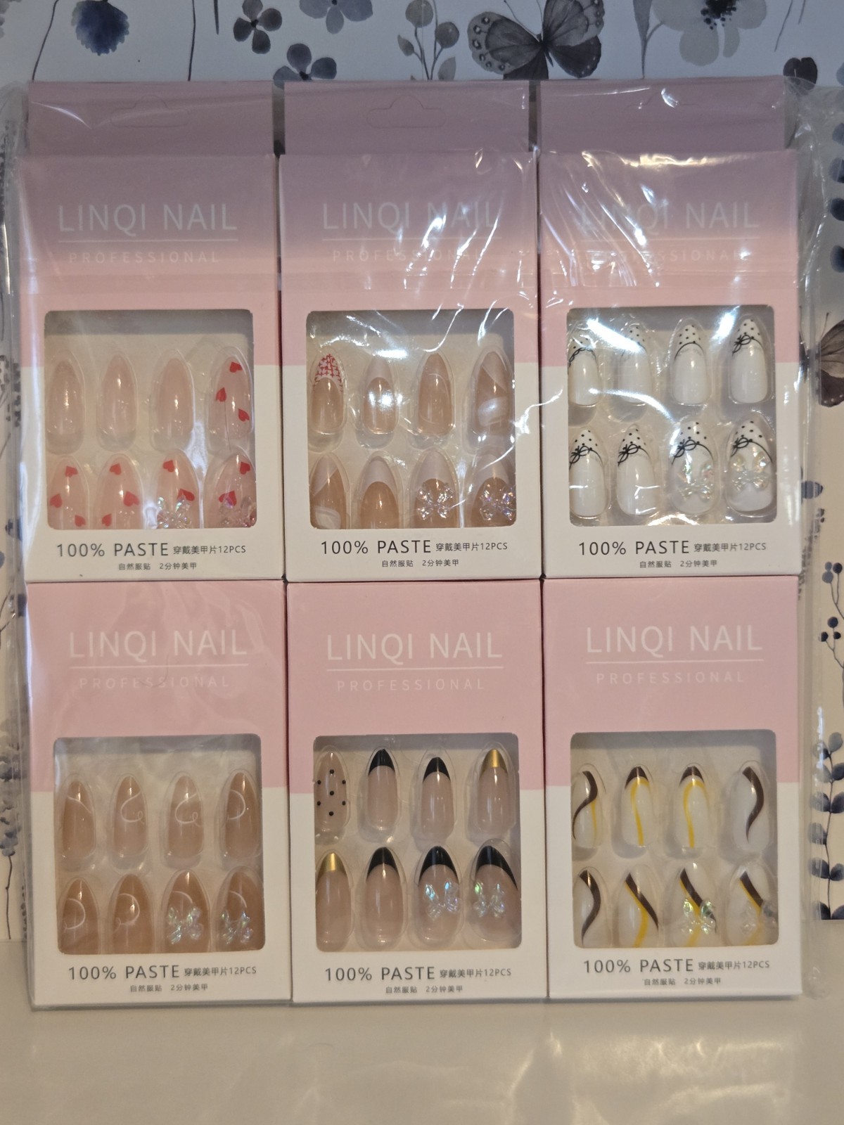LINQI NAIL Pre-Designed Press-On Nails, Shiny Multicolor Nail Art for Finger