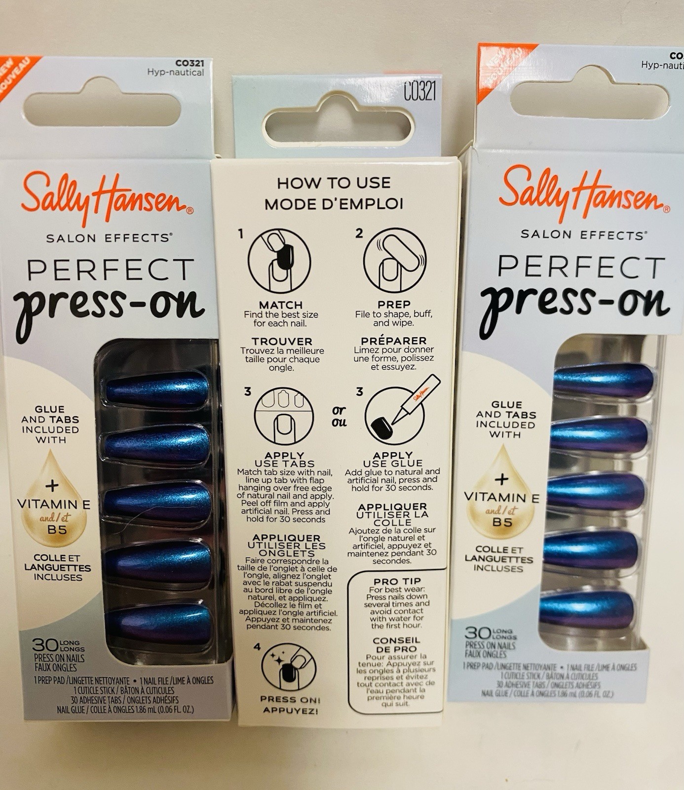3 New Sally Hansen Salon Effects Perfect Press On Nails Hyp-nautical CO321