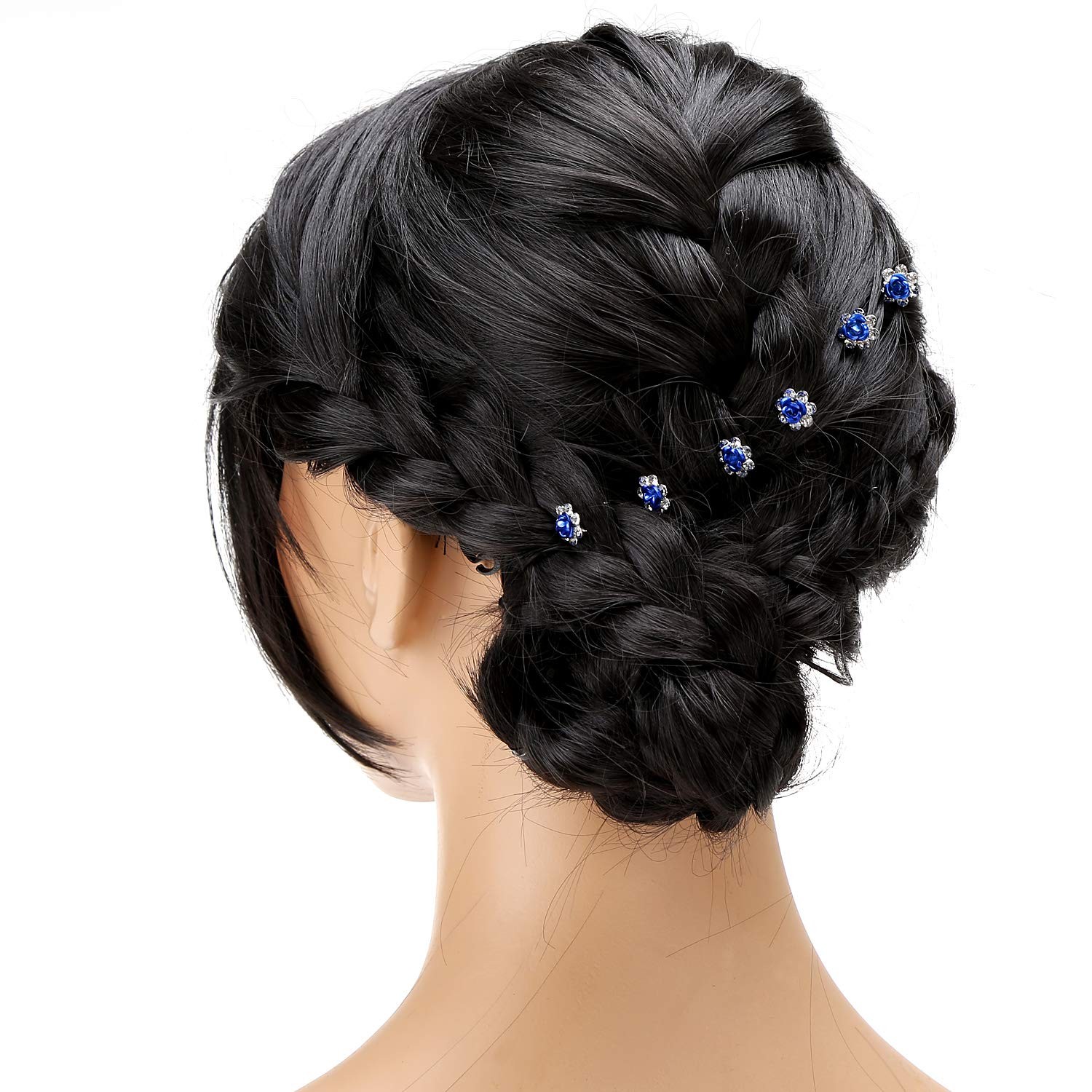 BETITETO 40 Pcs U-Shaped Flower Rhinestone Hair 40 Count (Pack of 1), Blue