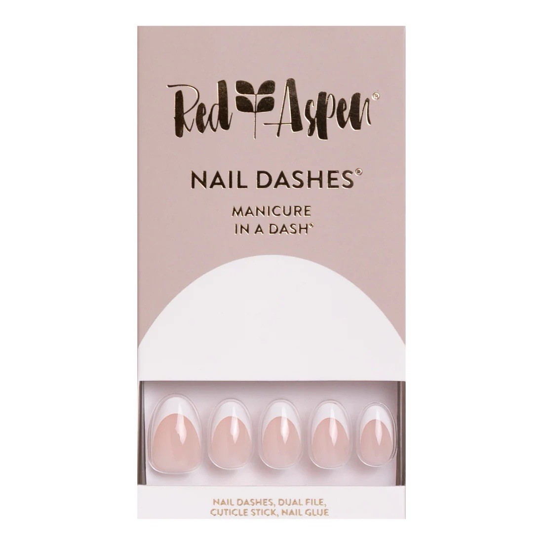 Red Aspen Press On Nails, Short Almond, Classic French, Mamie