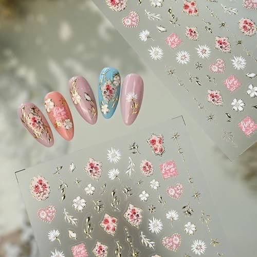 5D Embossed Flower Nail Stickers for Nail Art, Floral Nail Art Style-04