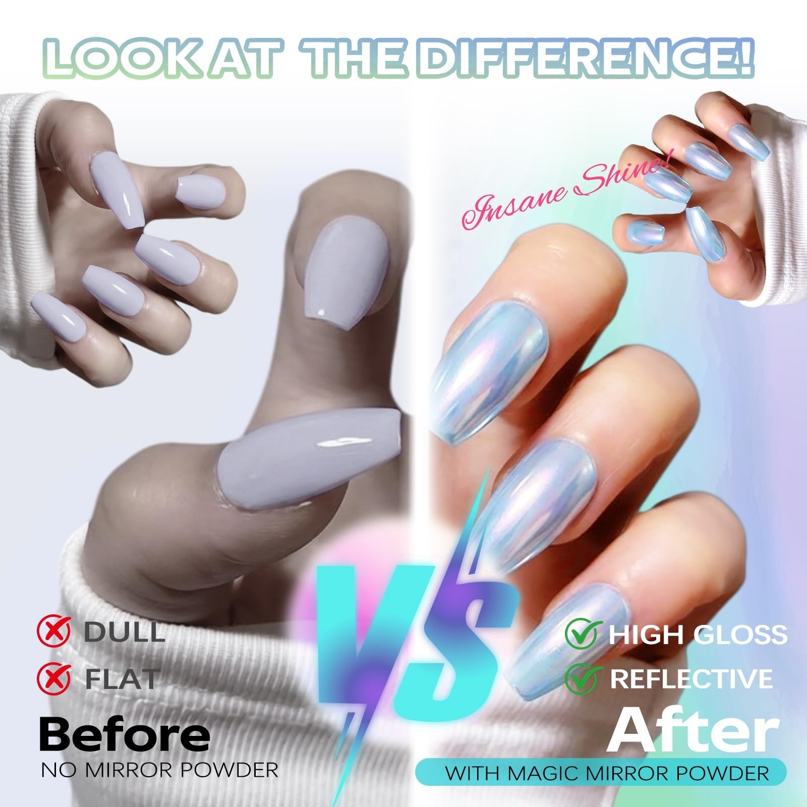 24 Colors Chrome Nail Powder – Iridescent Metallic Glitter for DIY Nail Art, Sal