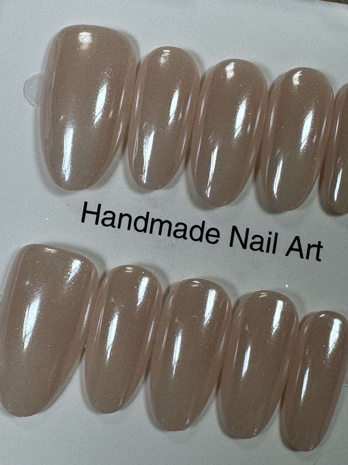 Handmade Press On Nails Nude Beige Glossy Natural Look Size M Nail Set