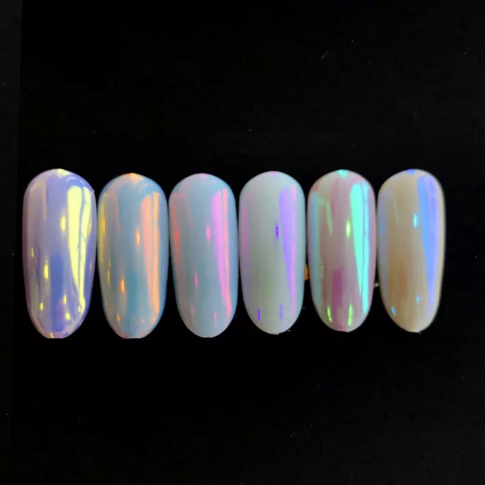 Aurora Nail Powder 6 AB Colours Unicorn Rainbow Multi Chrome Mirror Mermaid