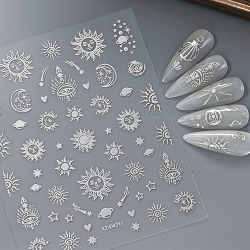 12 Sheets Silver Nail Art Stickers Star Nail Stickers Sun Standard Style-18