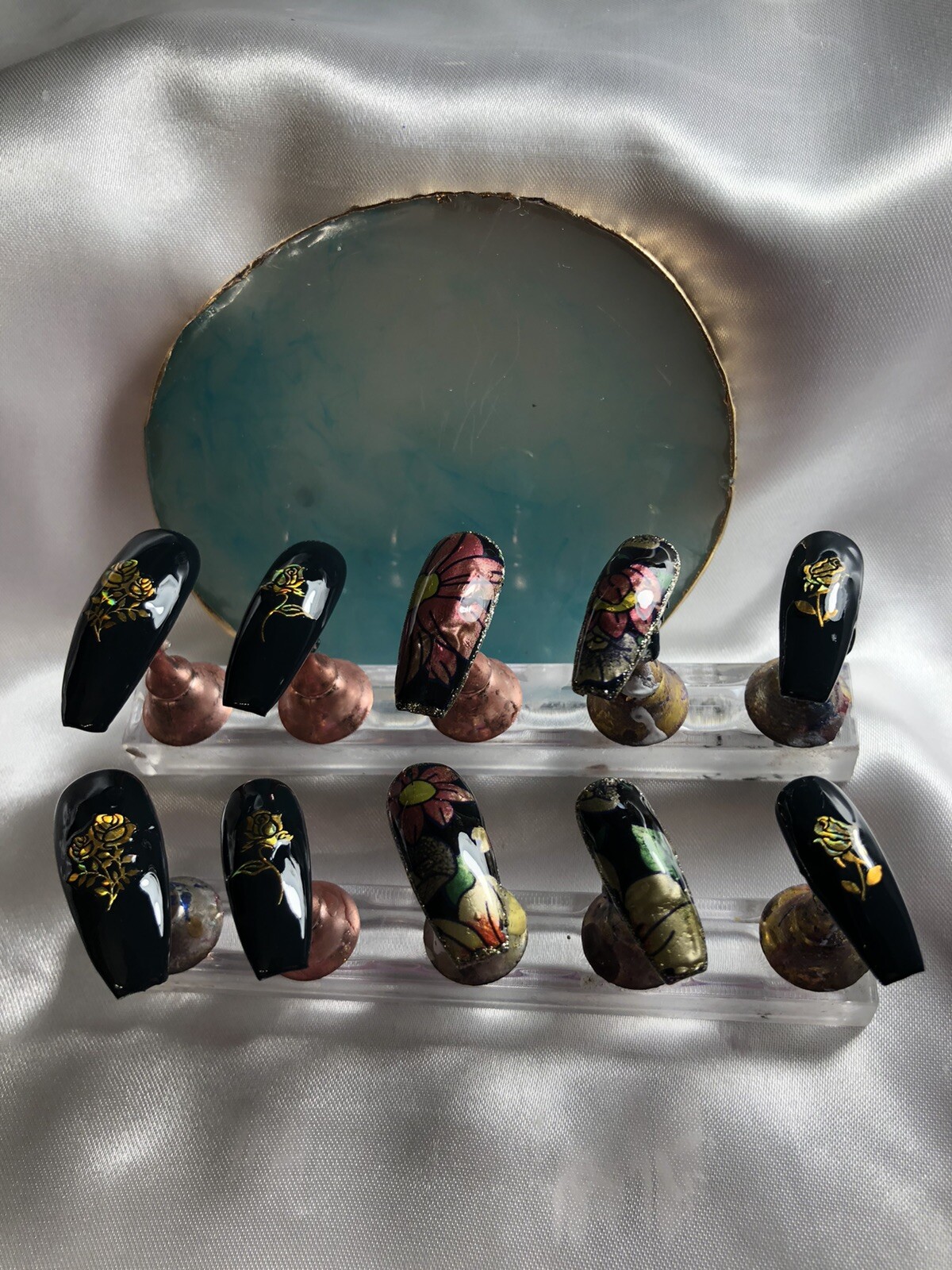 Z-NAILZ! Gorgeous Set Of Handcrafted Custom Long Coffin Press On Nails