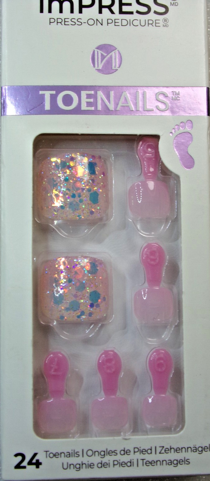 IMPRESS PEDICURE TOENAILS Light PInk with Confetti Glitter