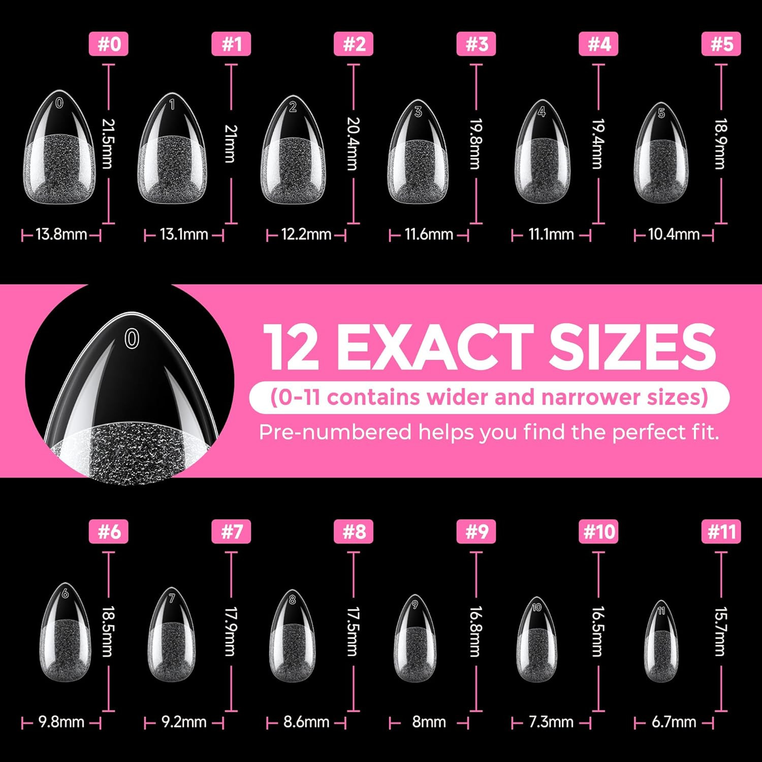 UNA GELLA Short Almond Fake Nails 216Pcs Pre-Shape Gel Acrylic Nail Tips for Ful