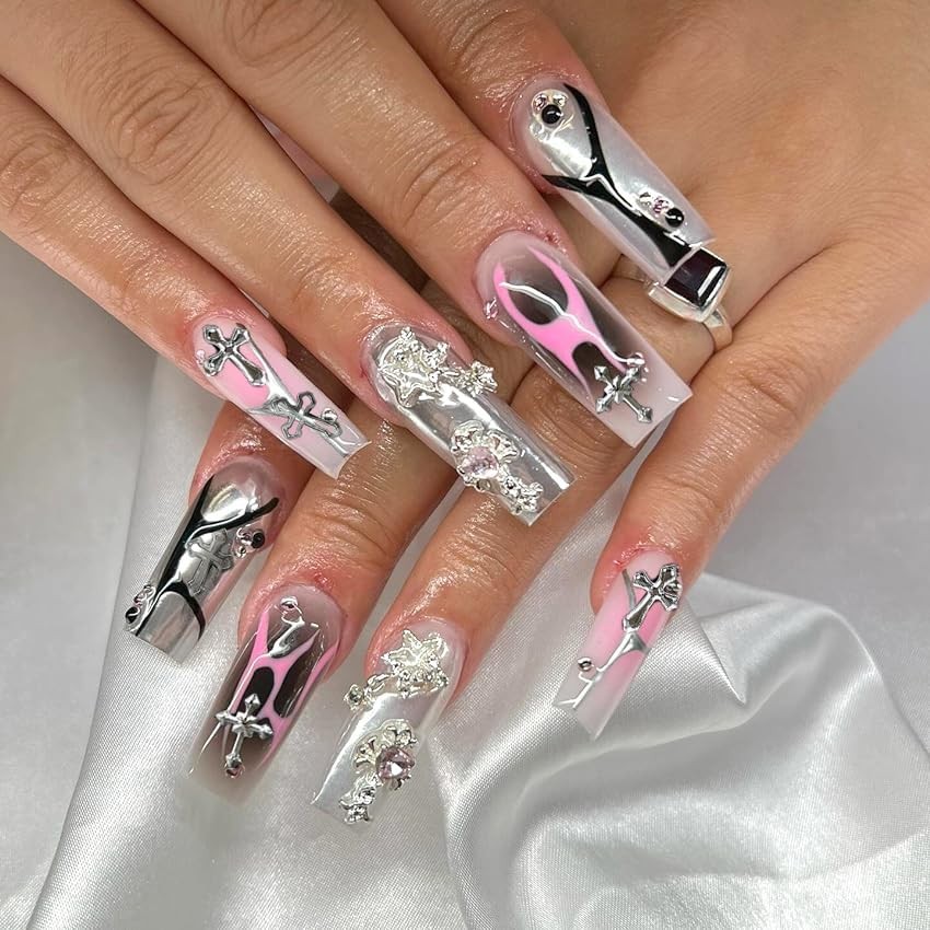 3D Cross Nail Charms, Gold Cross Charms for Nail Art Vintage Punk Metal Alloy