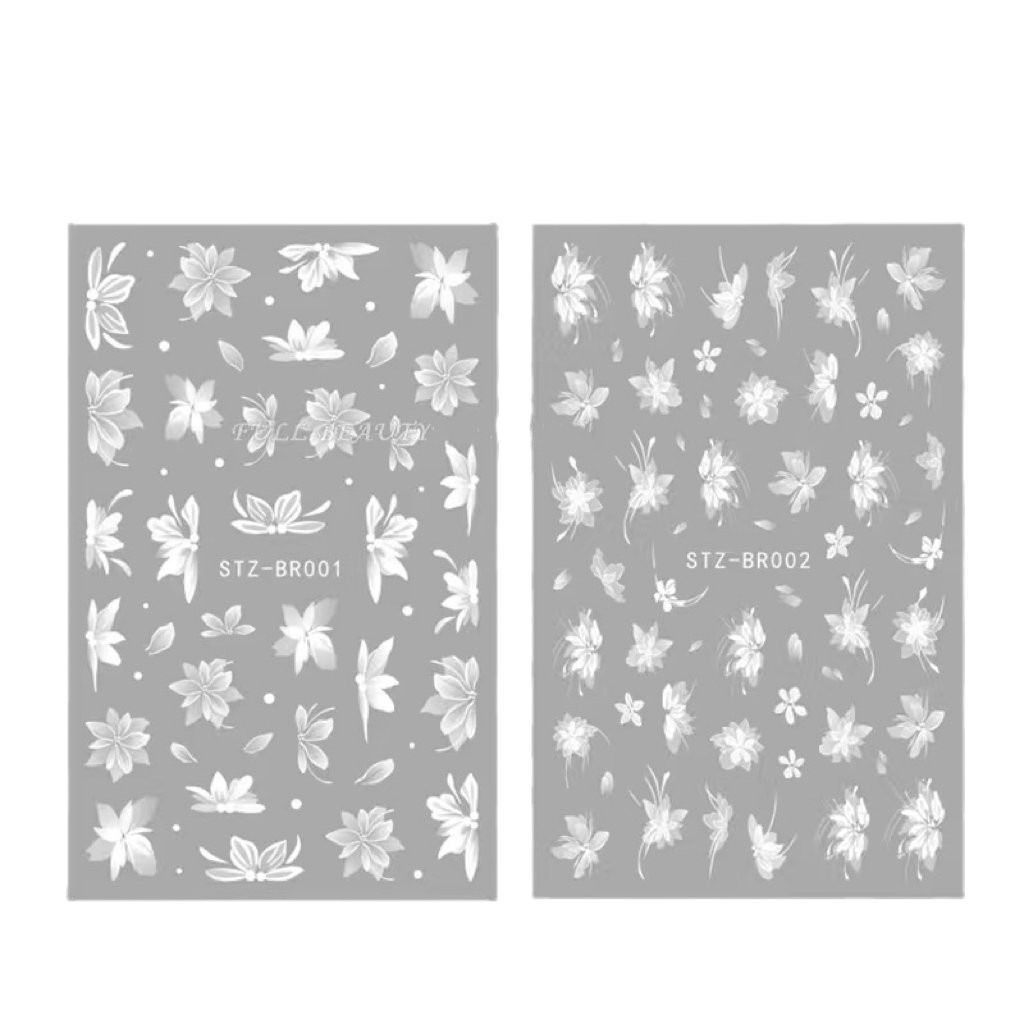 2Pcs 3D White Lace Flower Lily Petal Matte Effect Thin Nail Stickers NH27