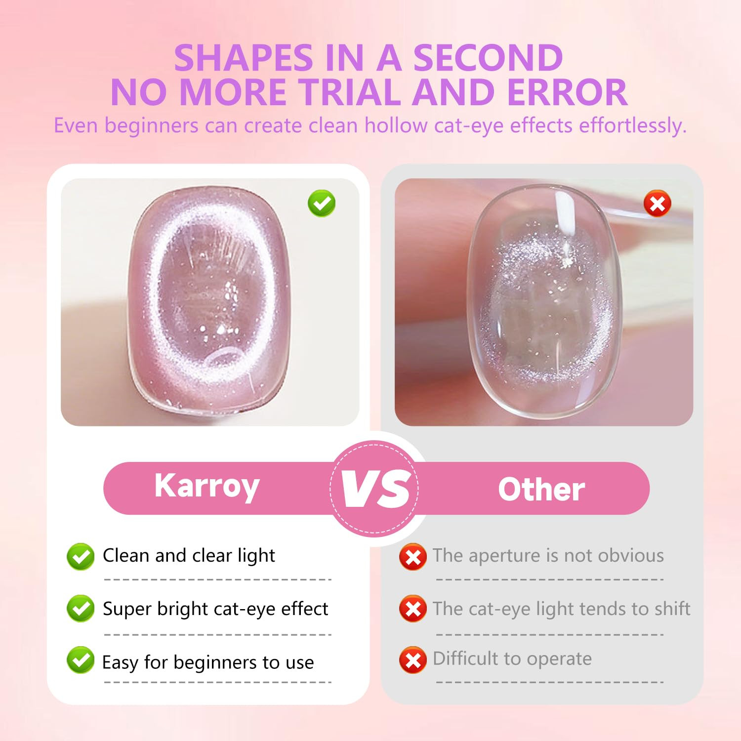Cat Eye Magnet, Cateye Gel Nail Magnet Tools for French Tips Hole Bunny Heart Ra