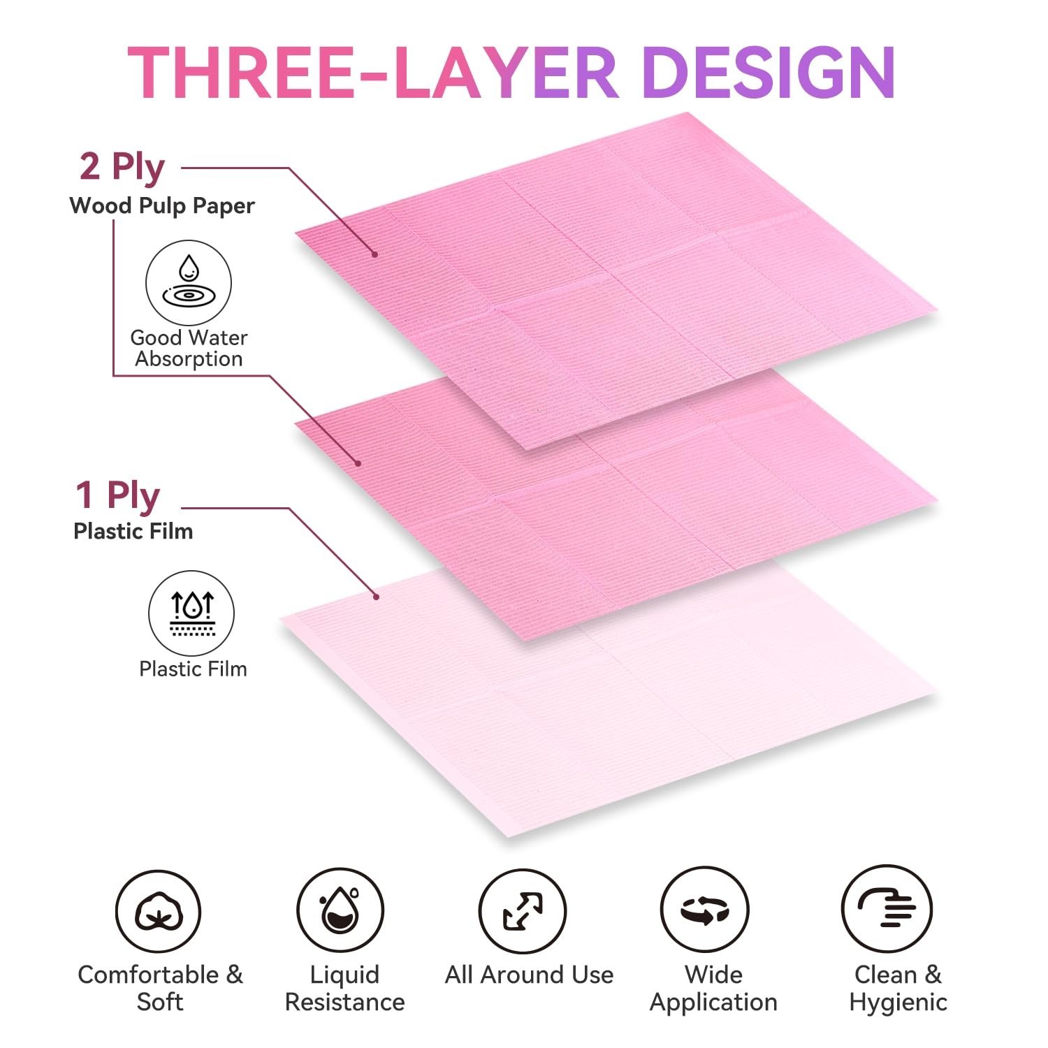50-Pcs Disposable Pink Nail Mats – 3-Layer Absorbent Desk Protection for Salons