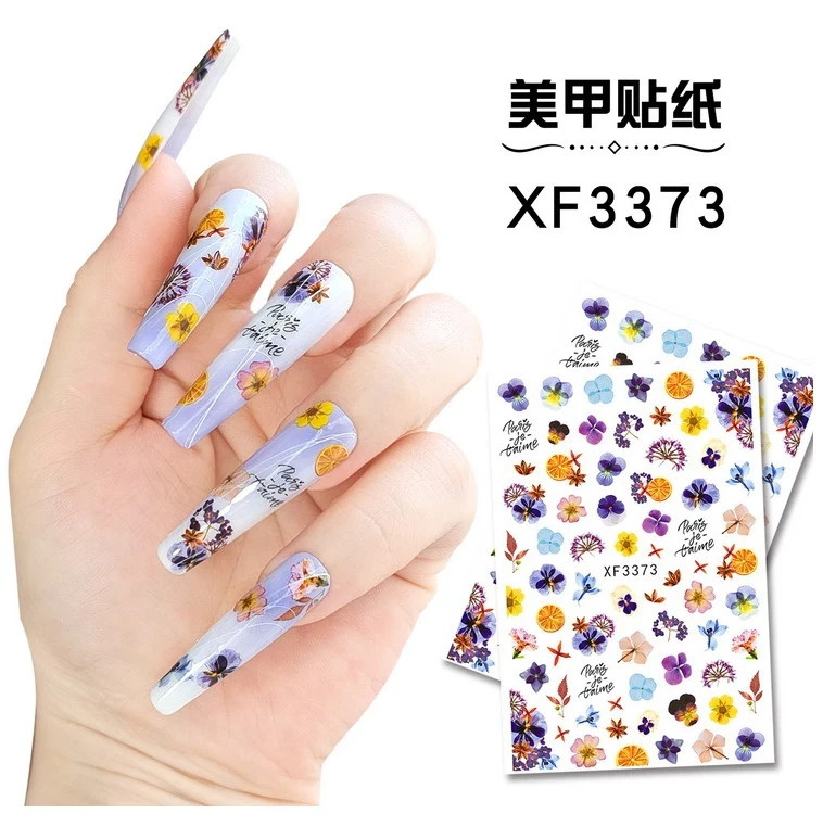 12Pcs Flower Nail Art Stickers Floral Butterfly Rose Women Girl Decorate NS36