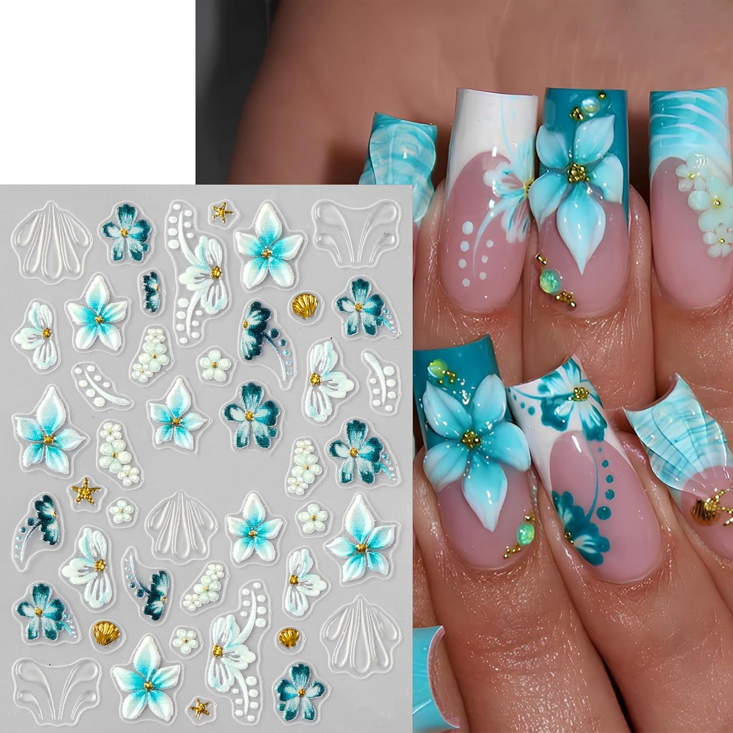 3 Sheets 5D Embossed Lily Flower Stickers for Nails Colorful Hibiscus Nail Stick