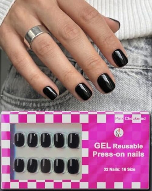 Black Square Nails – Extra Short Press – 32 Pcs – Salon Quality – Black
