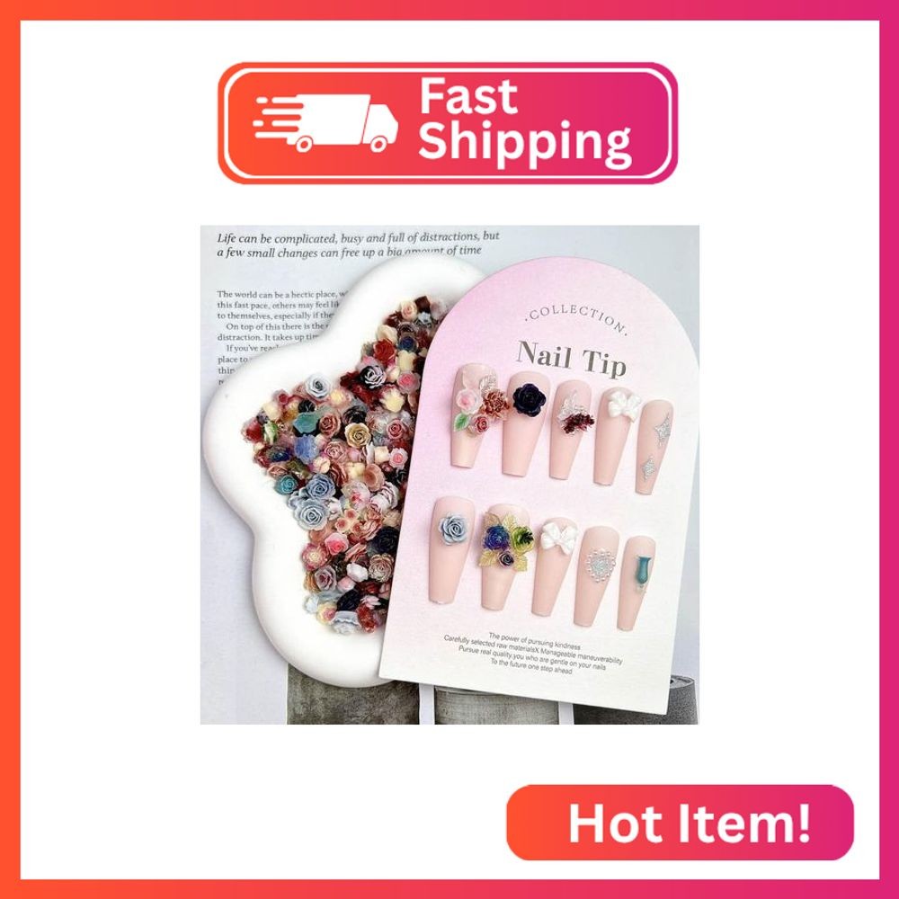 COOSLIM 150pcs 3D Camellias Rose Flower Nail Art Charms, Cute Flower Nail Charms