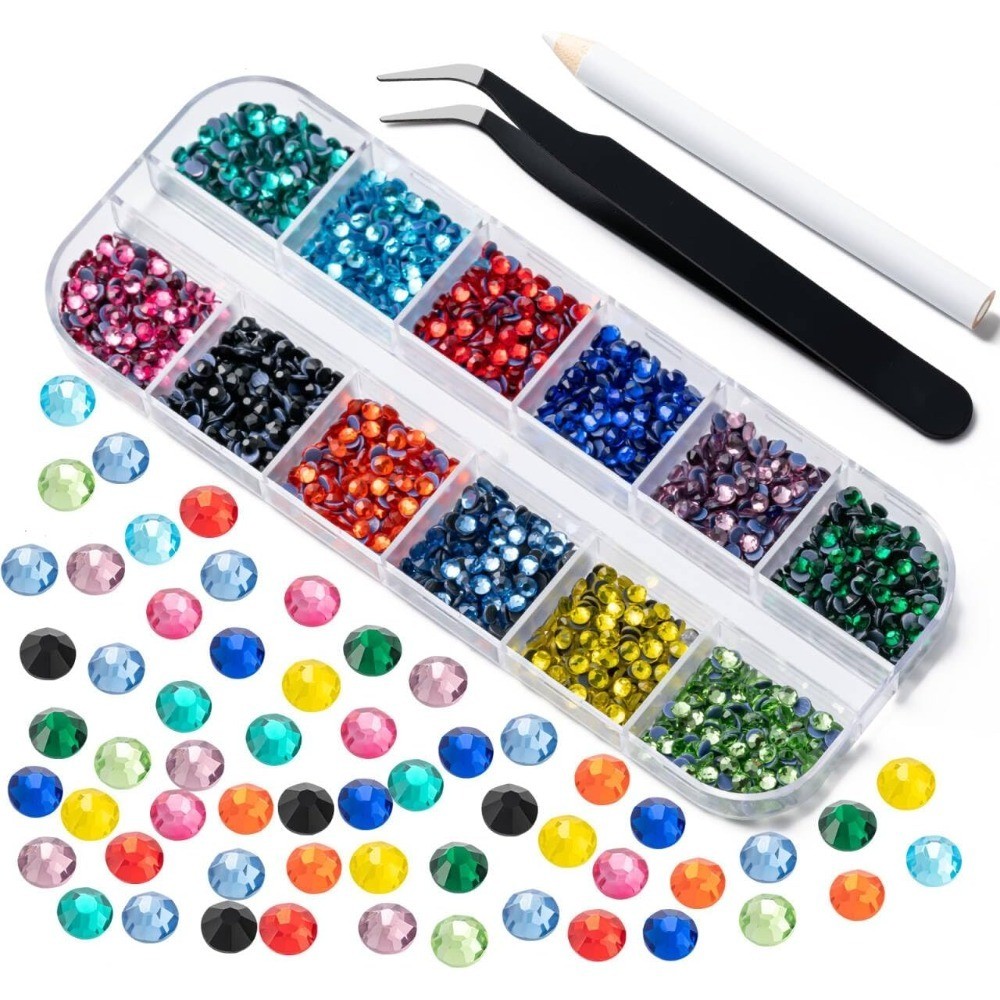 2520Pcs Multi Color Rhinestones Kit, 12 Sizes with Tweezers & Wax Pencils for