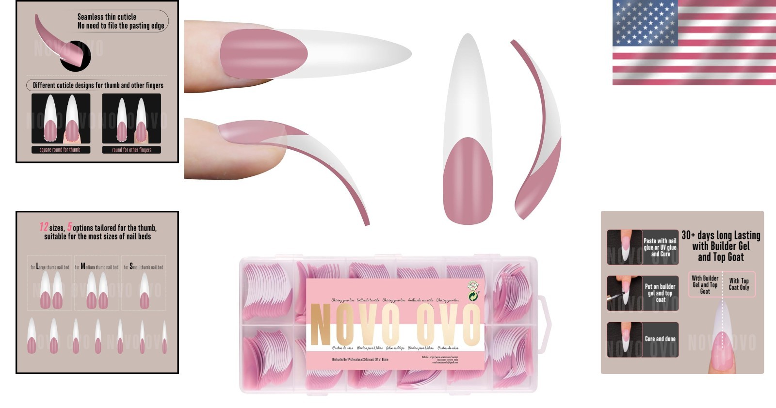 Extra Thick Soft Gel XXL Stiletto Nail Extensions – 240 Count, French Tip