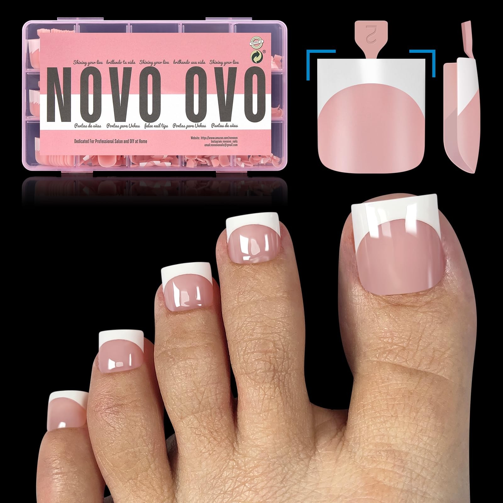 French Tip Toe Nail Tips Press on, Sharp Square Pre-Designed Soft Gel False T…