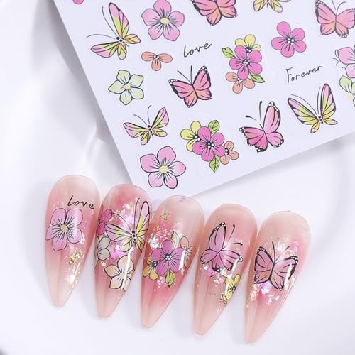4 Sheets Flowers Butterfly Nail Art Stickers 3D Self Flowers and Butterfly