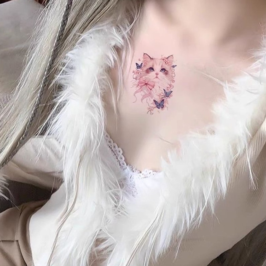 4pcs Butterfly Bow Cat Temporary Arm Tattoo Stickers Waterproof Angel Cat NH13