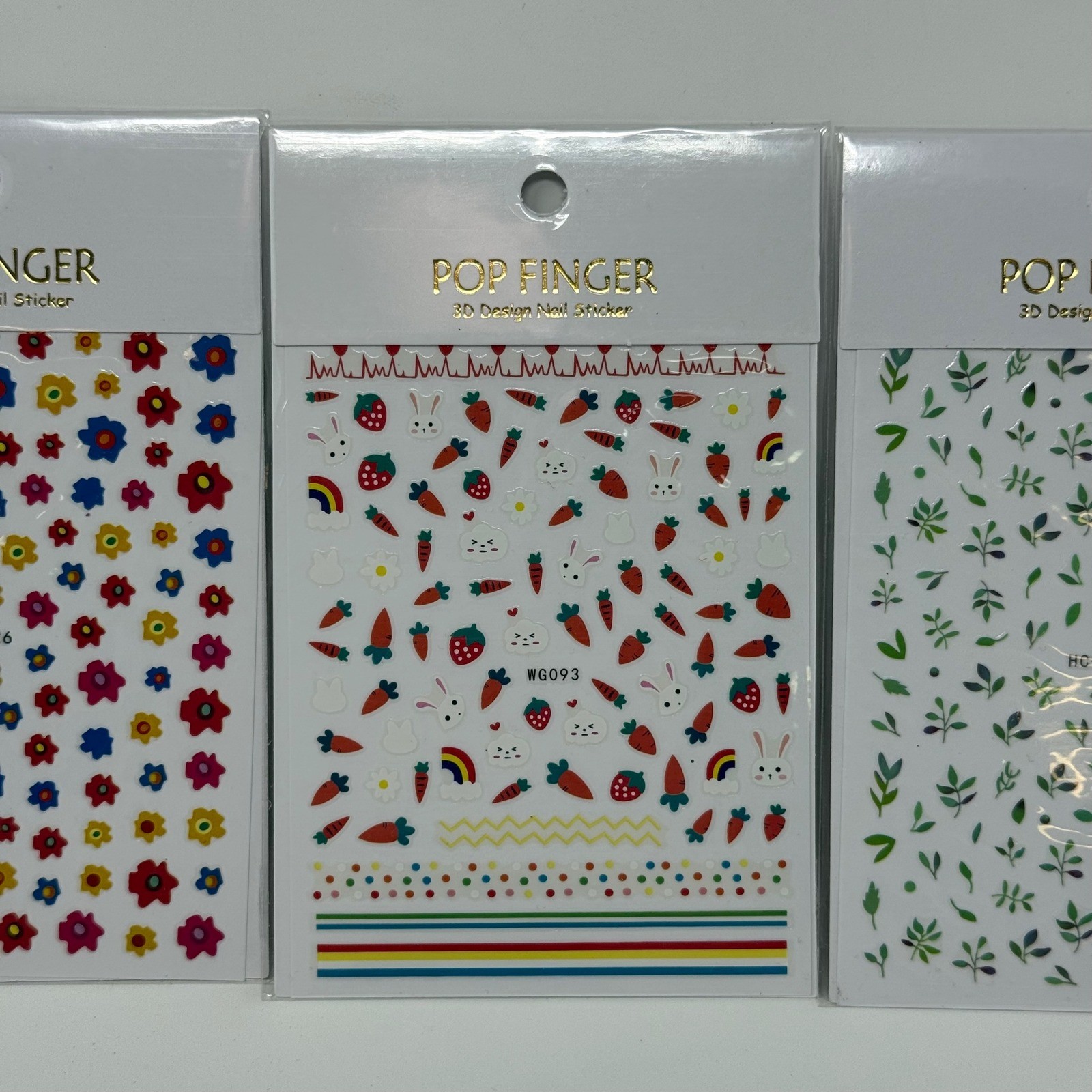 Pop Finger 3D Design Nail Sticker Lot of 10 Sheets Fruit Floral Summer Emoji