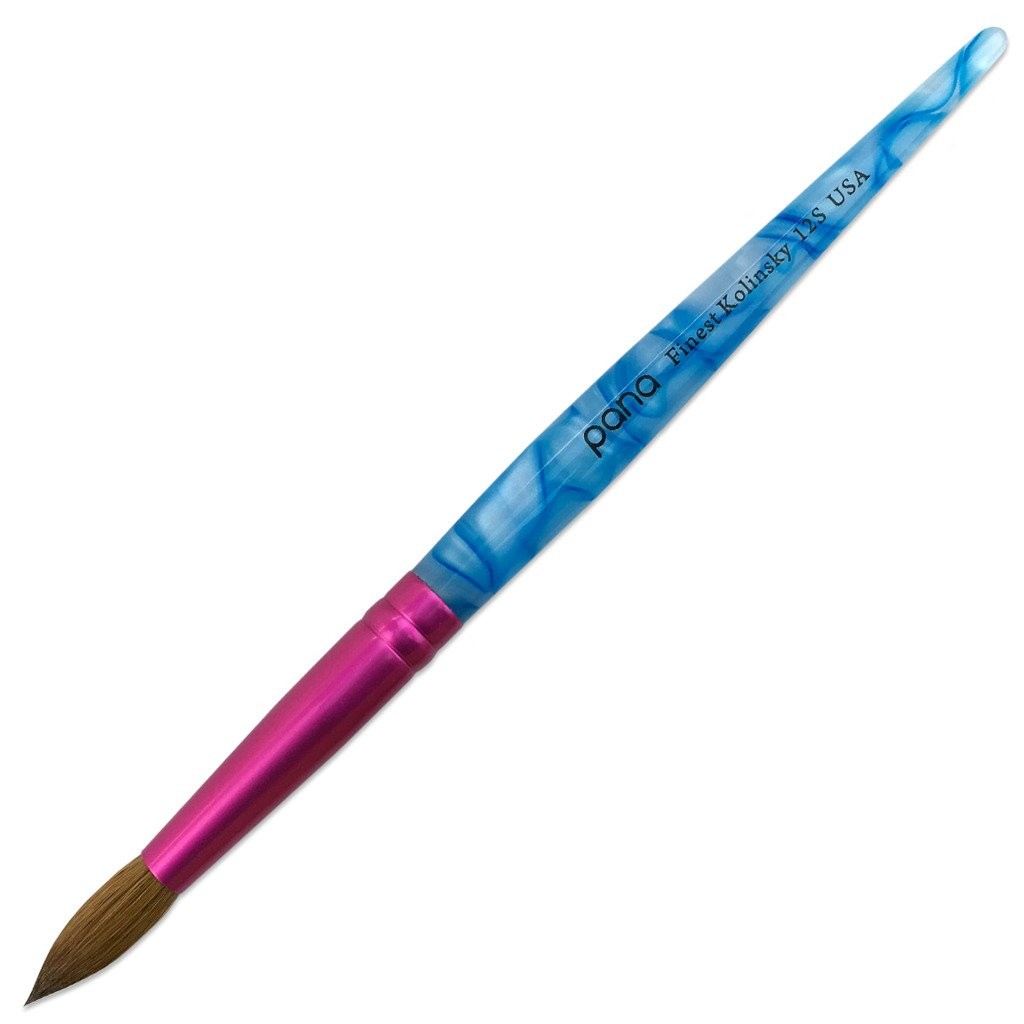 Size 12 Round Acrylic Nail Brush White Swirl Blue Kolinsky Hair Salon Grade