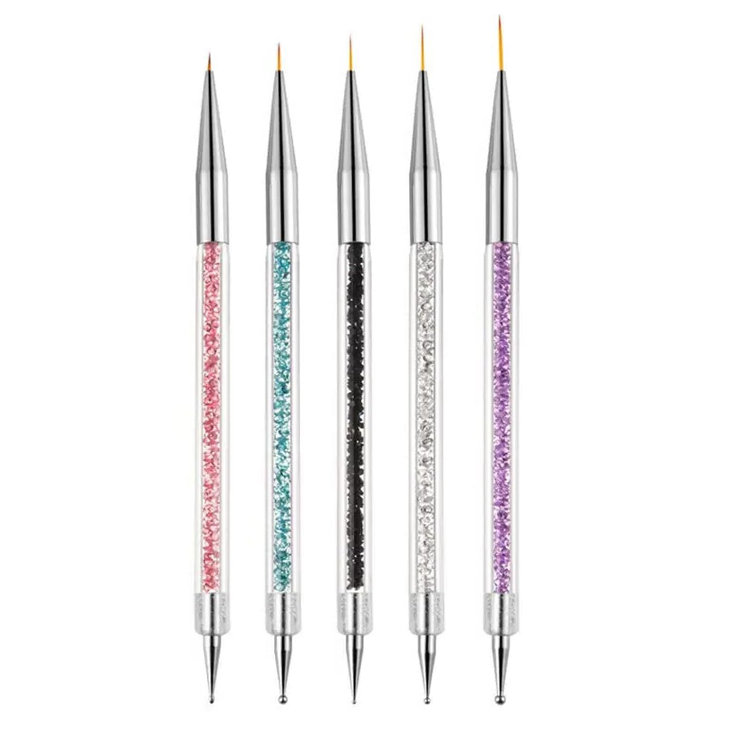 5-Piece Double Ended Nail Art Brush Set with Liner Brushes 5mm to 15mm and