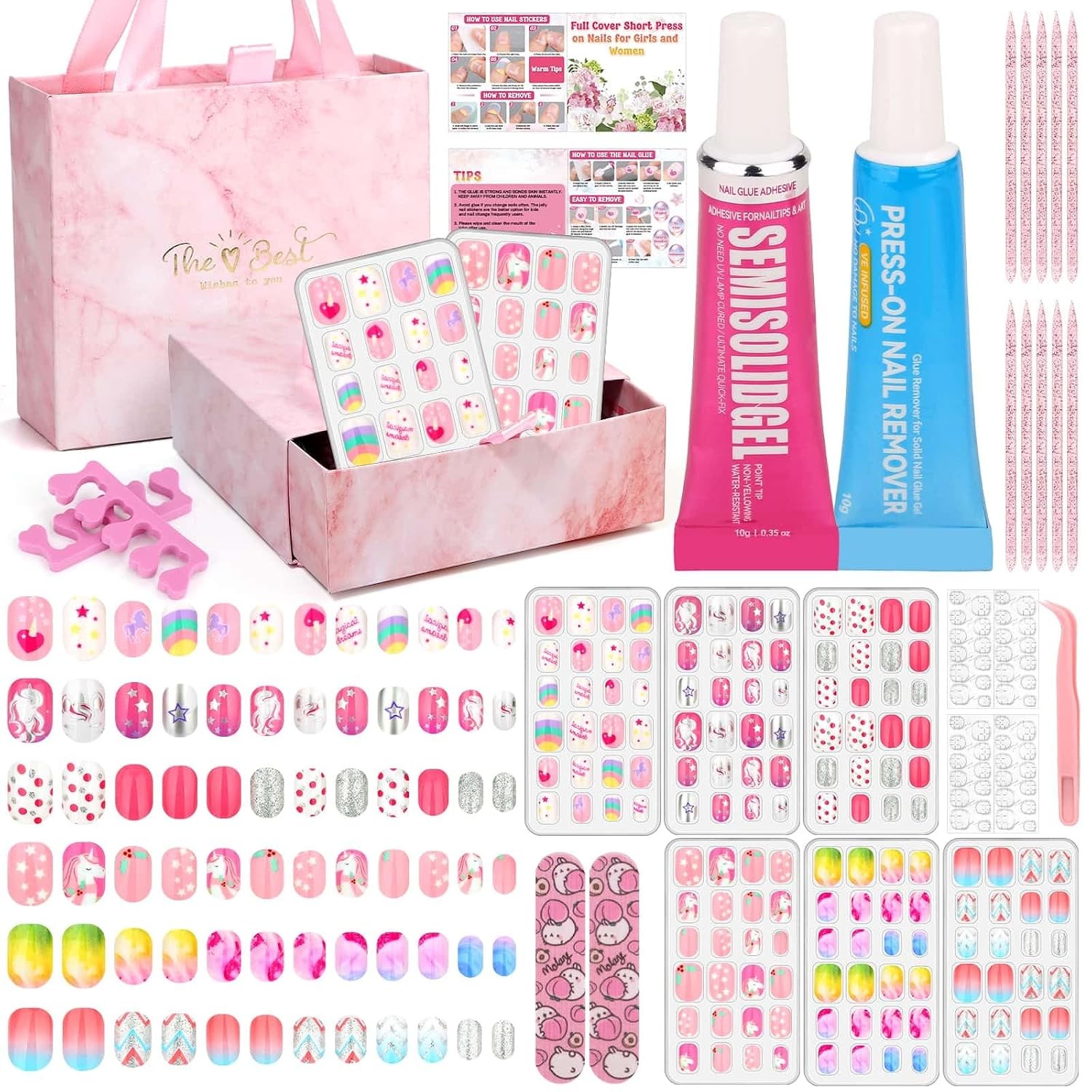 Cute Kids Acrylic Press On Nails With Jelly Glue Gift Set