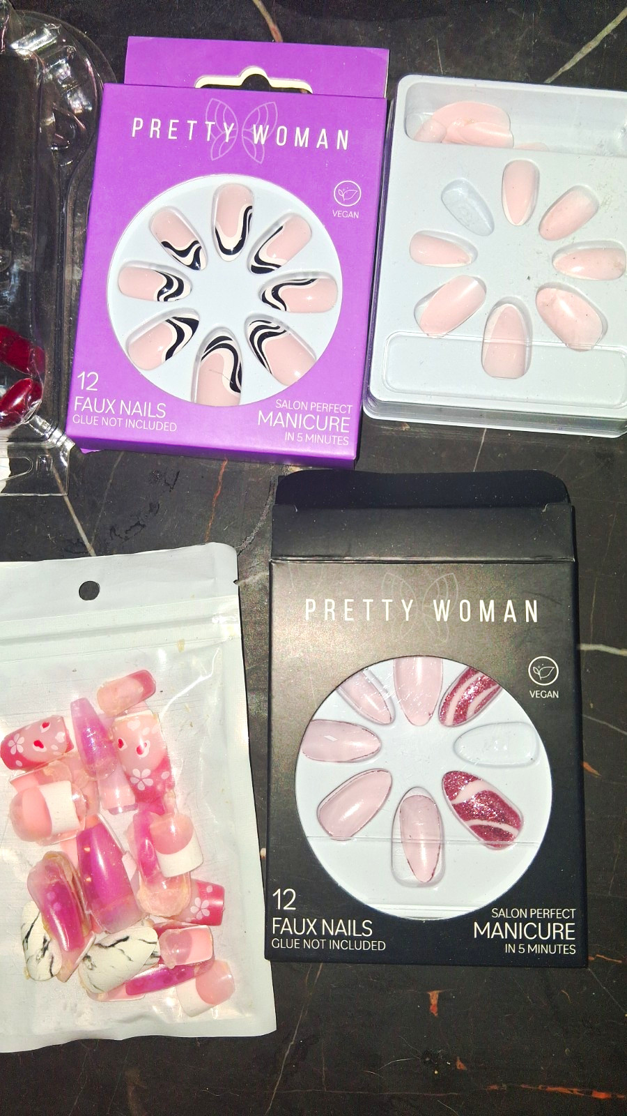 Pretty Woman Press-On Nails Pink Glitter Pre-Designed for Finger Nail Art