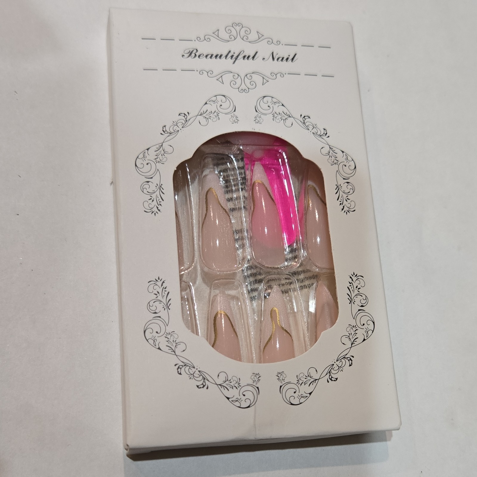 Beautiful Nail Almond Shiny Artificial Nails Full Cover Set Pink Nude Gold Clear